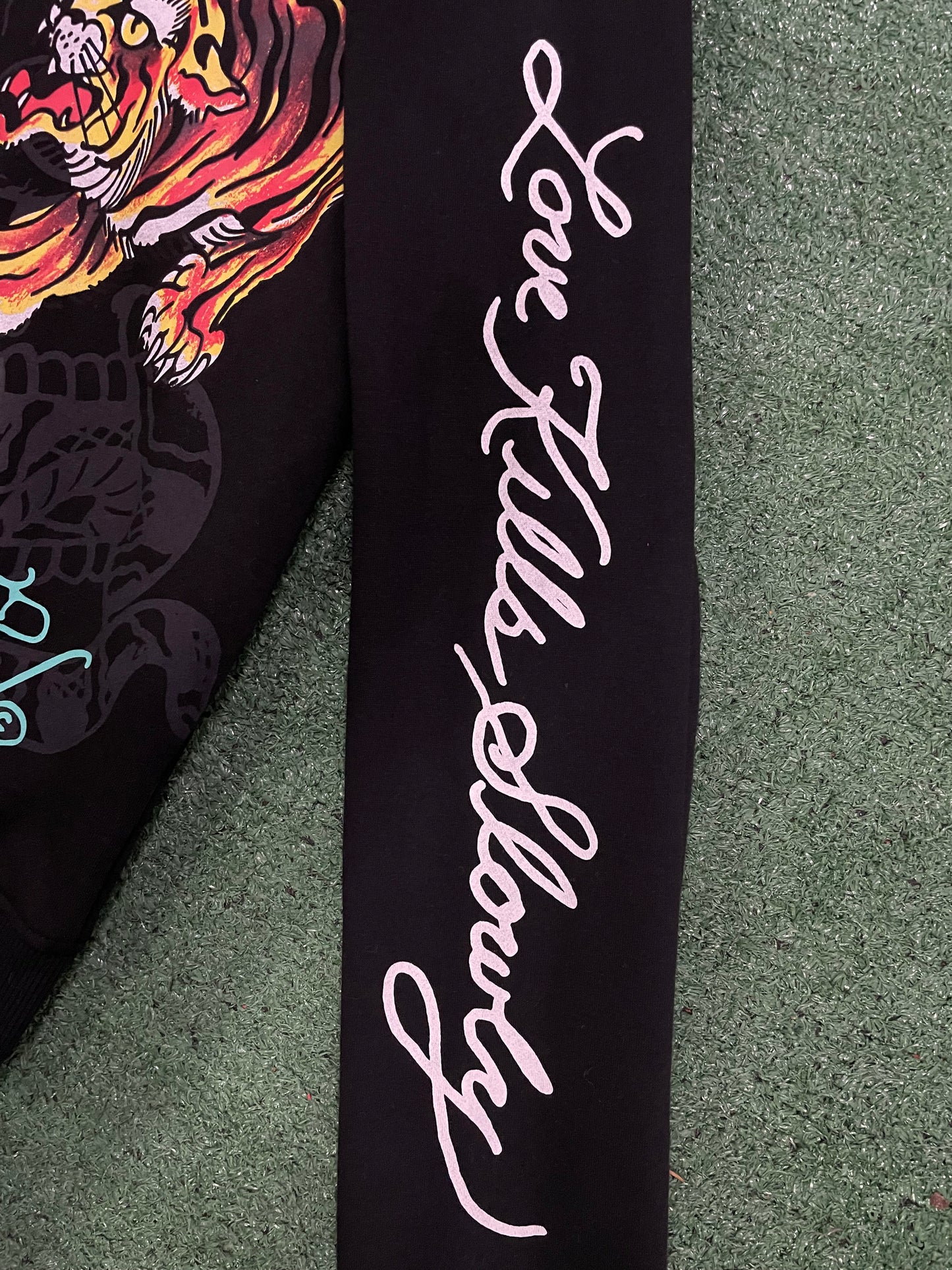 Ed Hardy zip up all over print tiger hoodie