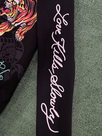 Ed Hardy zip up all over print tiger hoodie