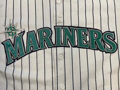 Vintage 1990s Seattle Mariners pinstripe white and teal jersey