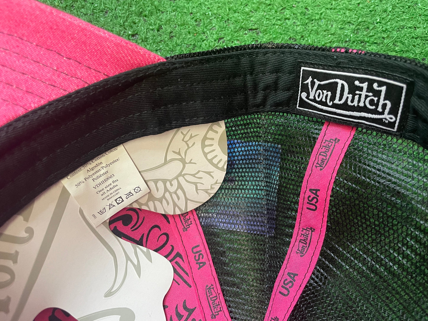 Von Dutch pink and black rhinestone hat