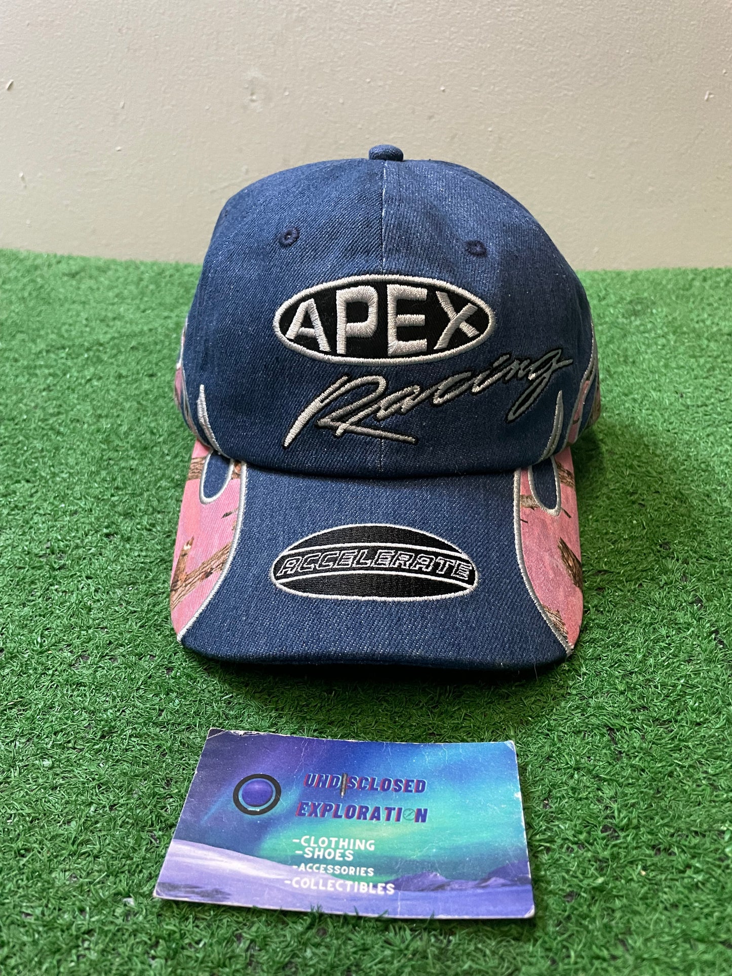 Apex Racing denim and pink camo hat