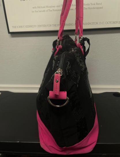 Victoria's Secret black and pink sequin tote bag