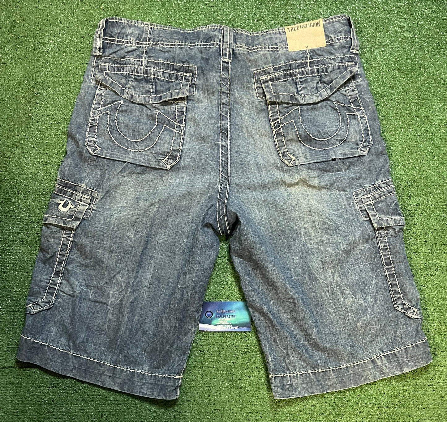 True Religion light wash Jean cargo shorts