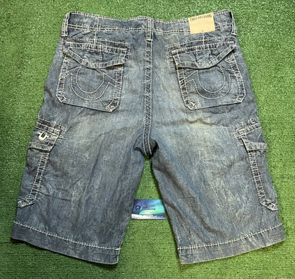 True Religion light wash Jean cargo shorts