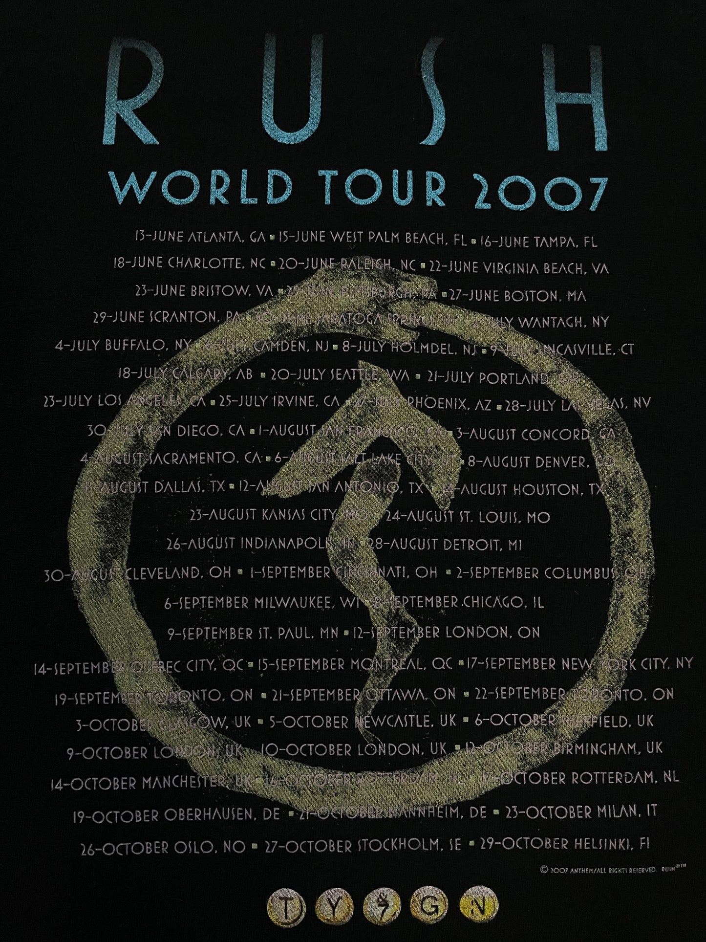 Rush snakes & arrows 2007 tour tee