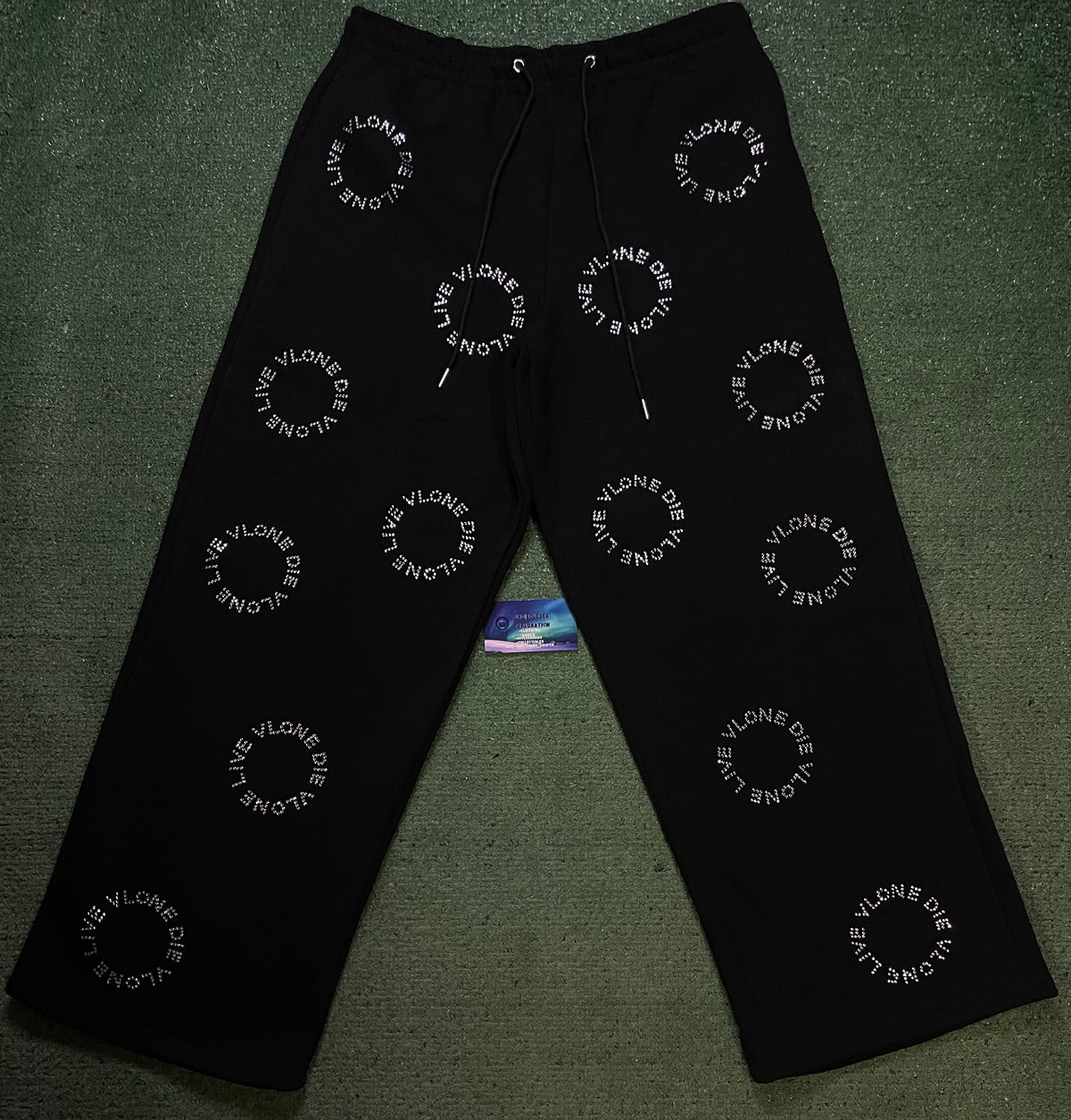Vlone live vlone die vlone rhinestone black sweatpants