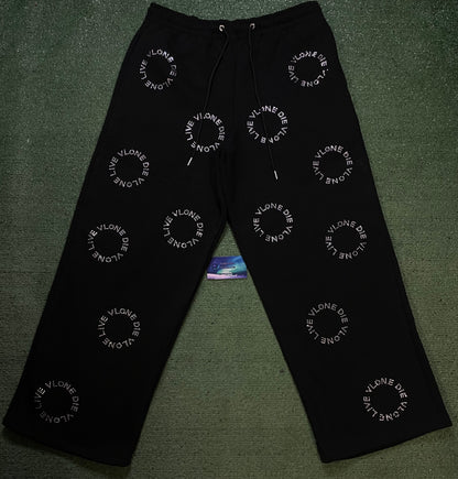 Vlone live vlone die vlone rhinestone black sweatpants