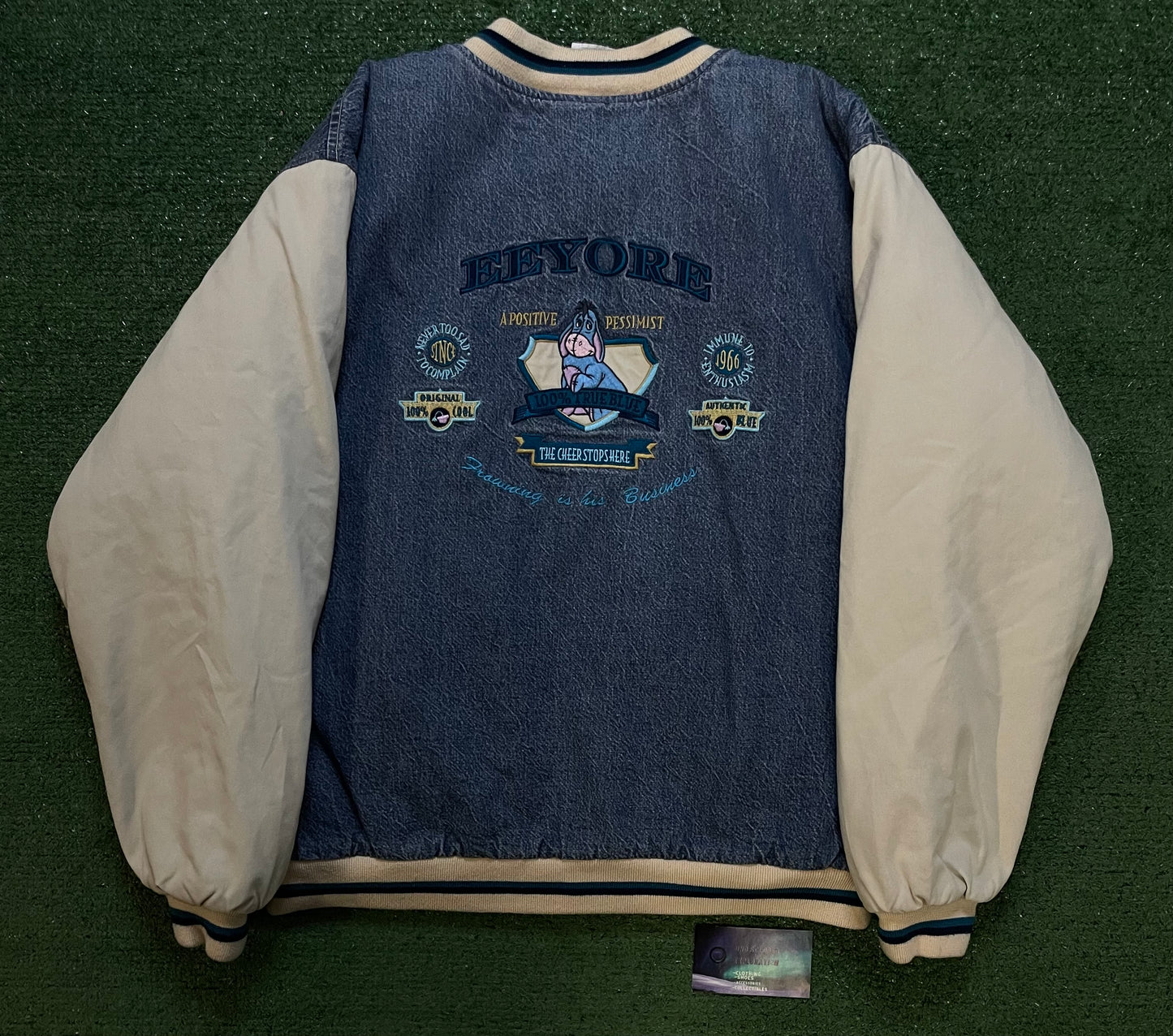 Vintage 1990s Eeyore Disney varsity denim jacket