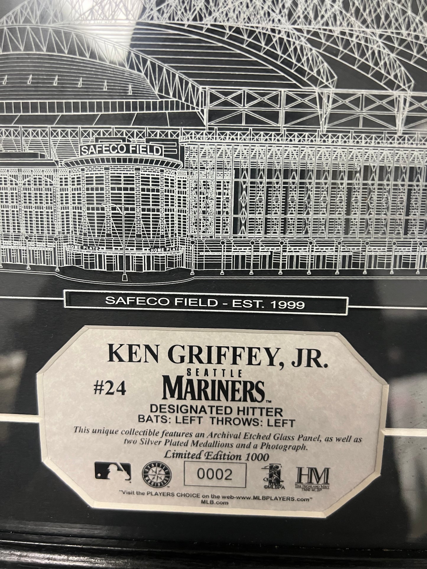 Ken Griffey Jr Seattle Mariners  designated hitter 02 of 1000 Plaque