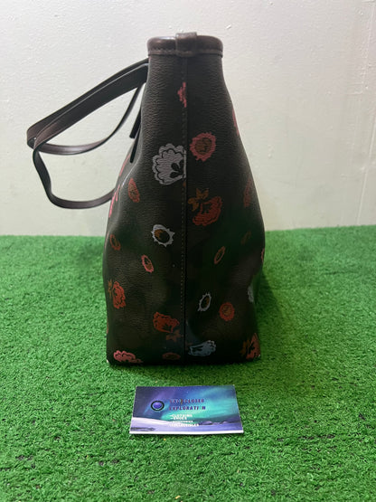 Coach peony floral oxblood cherry tote bag