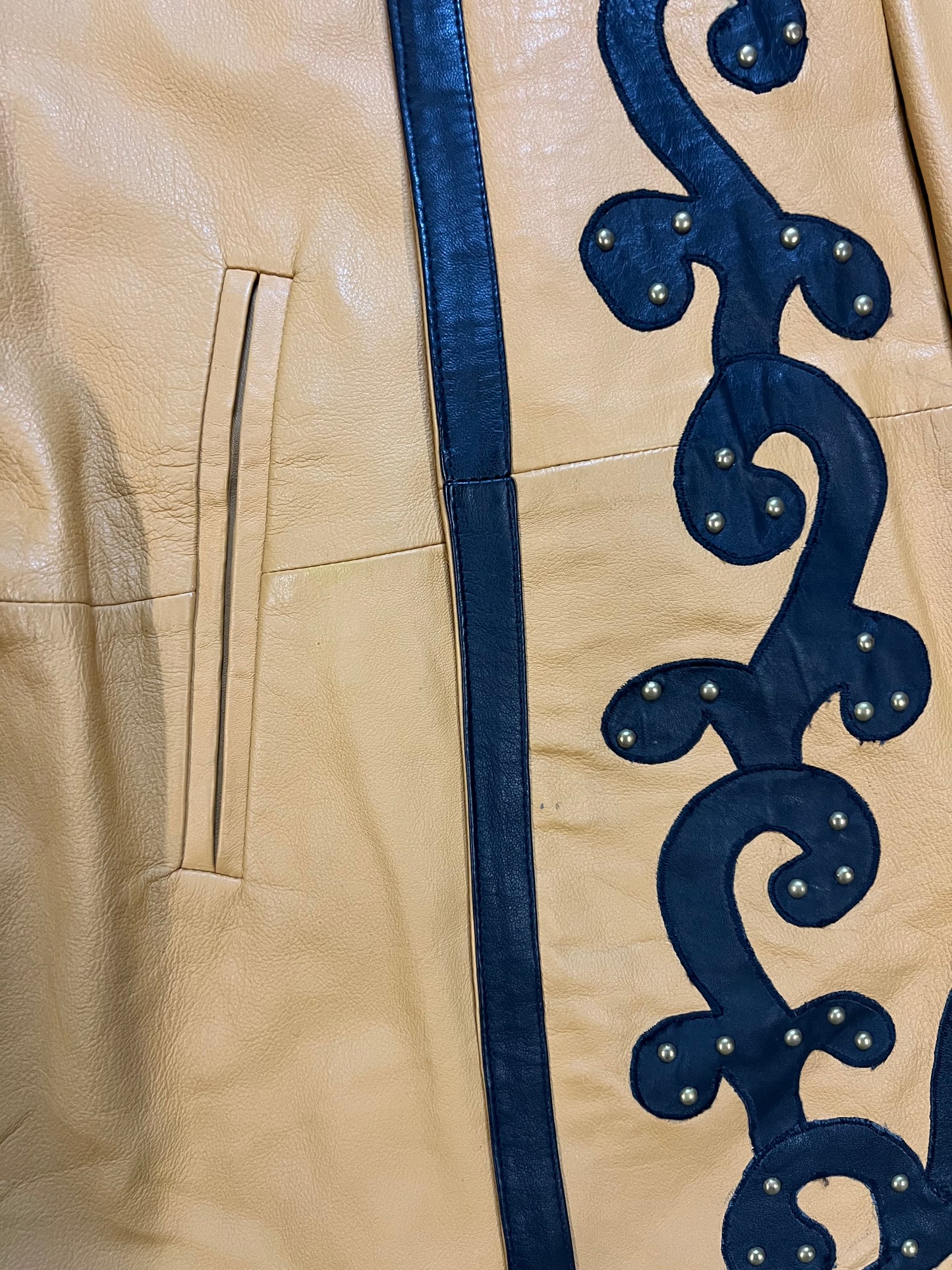 Vintage leather black yellow studded jacket