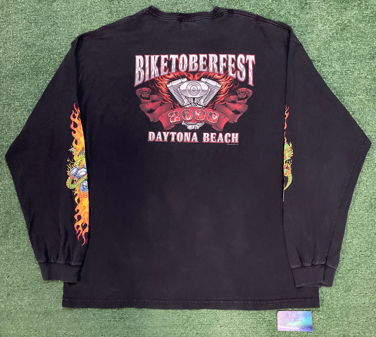 Vintage 2000s Flaming dragon biker longsleeve