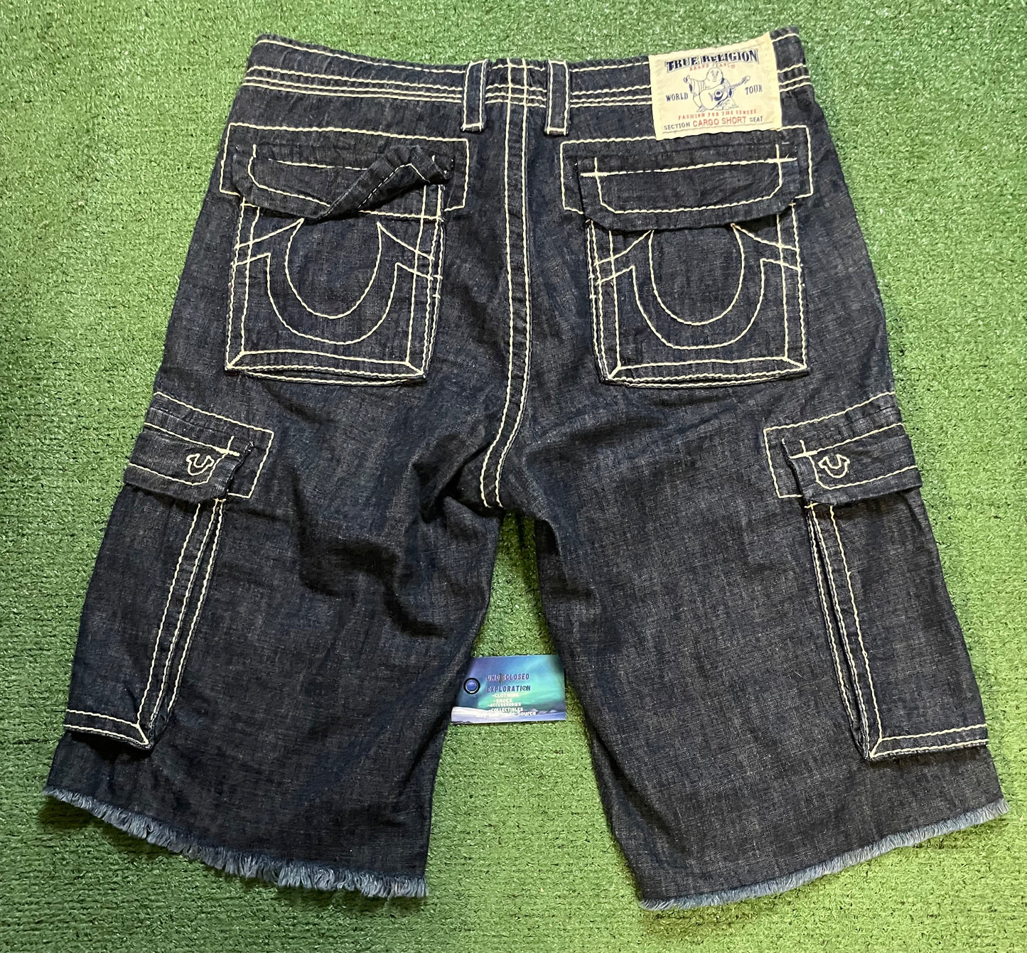 Vintage True Religion dark wash cargo shorts