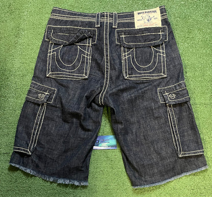 Vintage True Religion dark wash cargo shorts