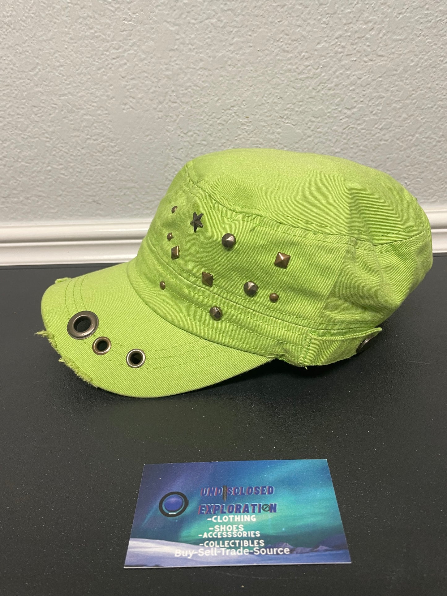 Lime green cadet studded hat