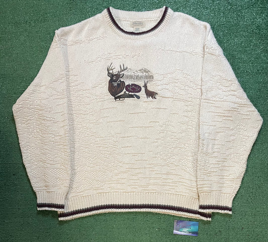 Vintage 1990s Deer knit embroidered crewneck