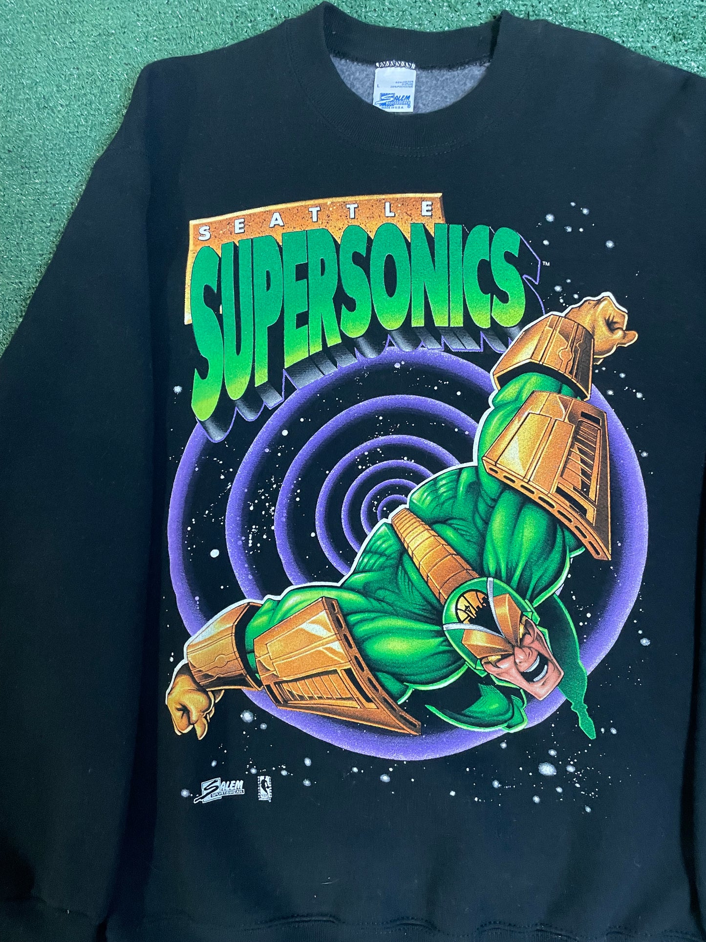 Vintage 1990s Seattle supersonics superhero crewneck