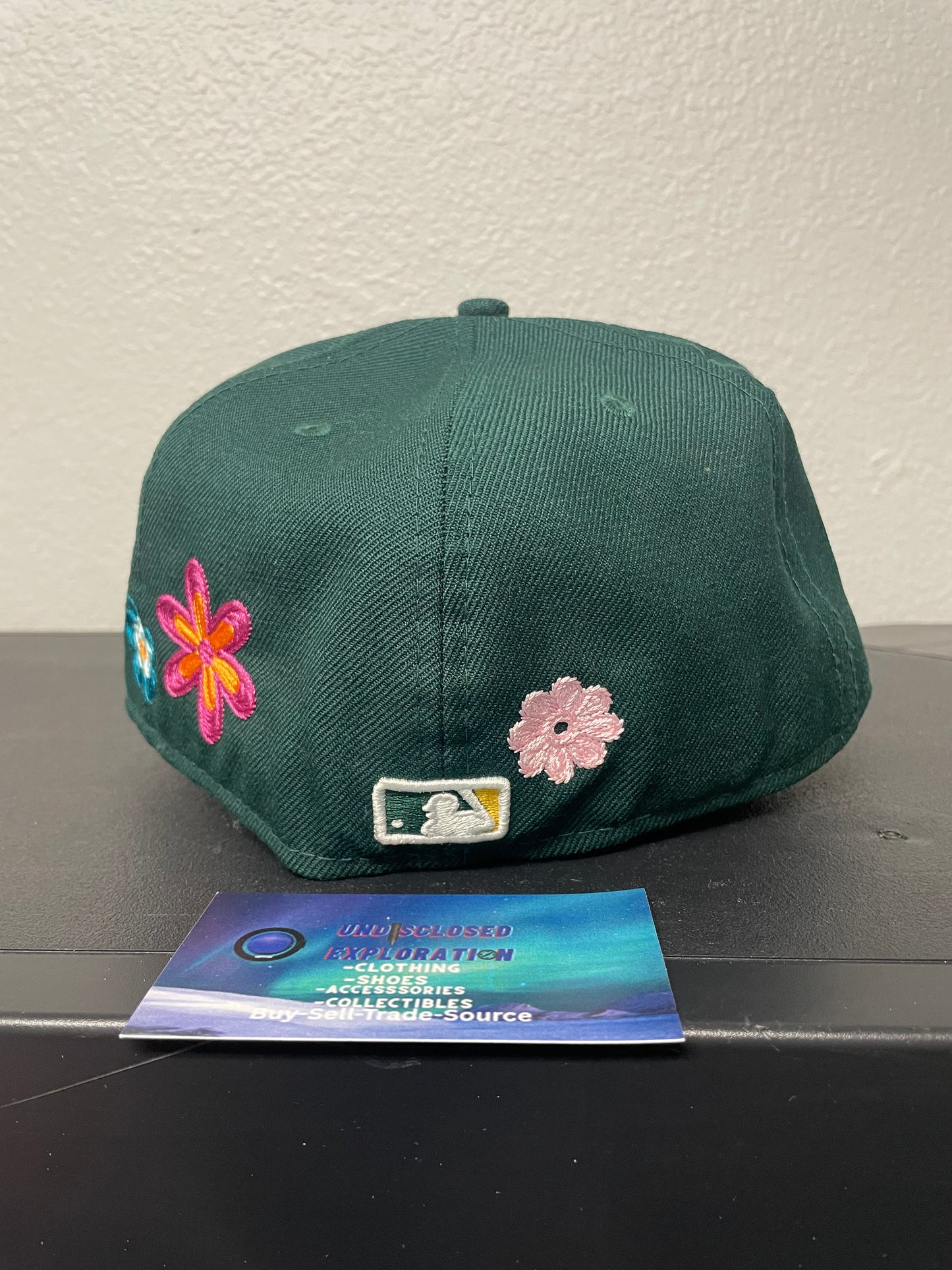 Dark Green Oakland athletics floral fitted hat