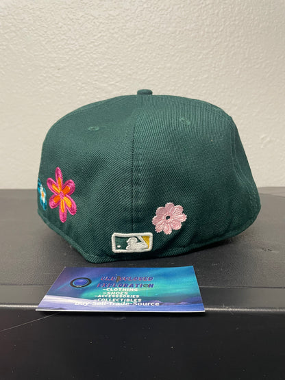 Dark Green Oakland athletics floral fitted hat