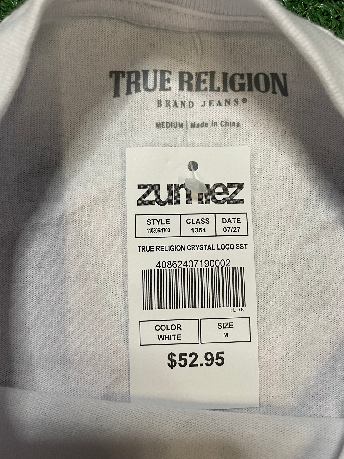 True Religion original stitch  white & pink tee