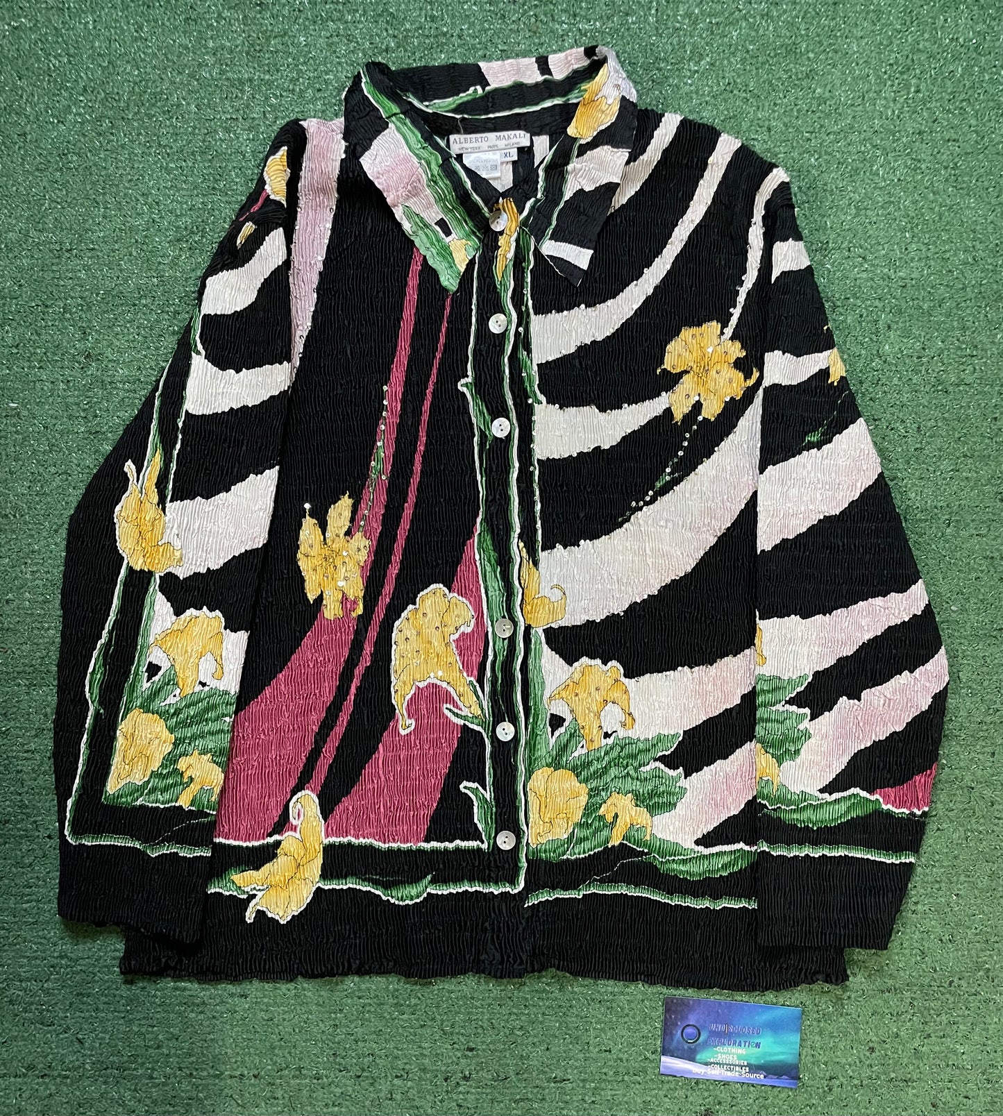 vintage 1990s Alberto Makali plissé button-up blouse
