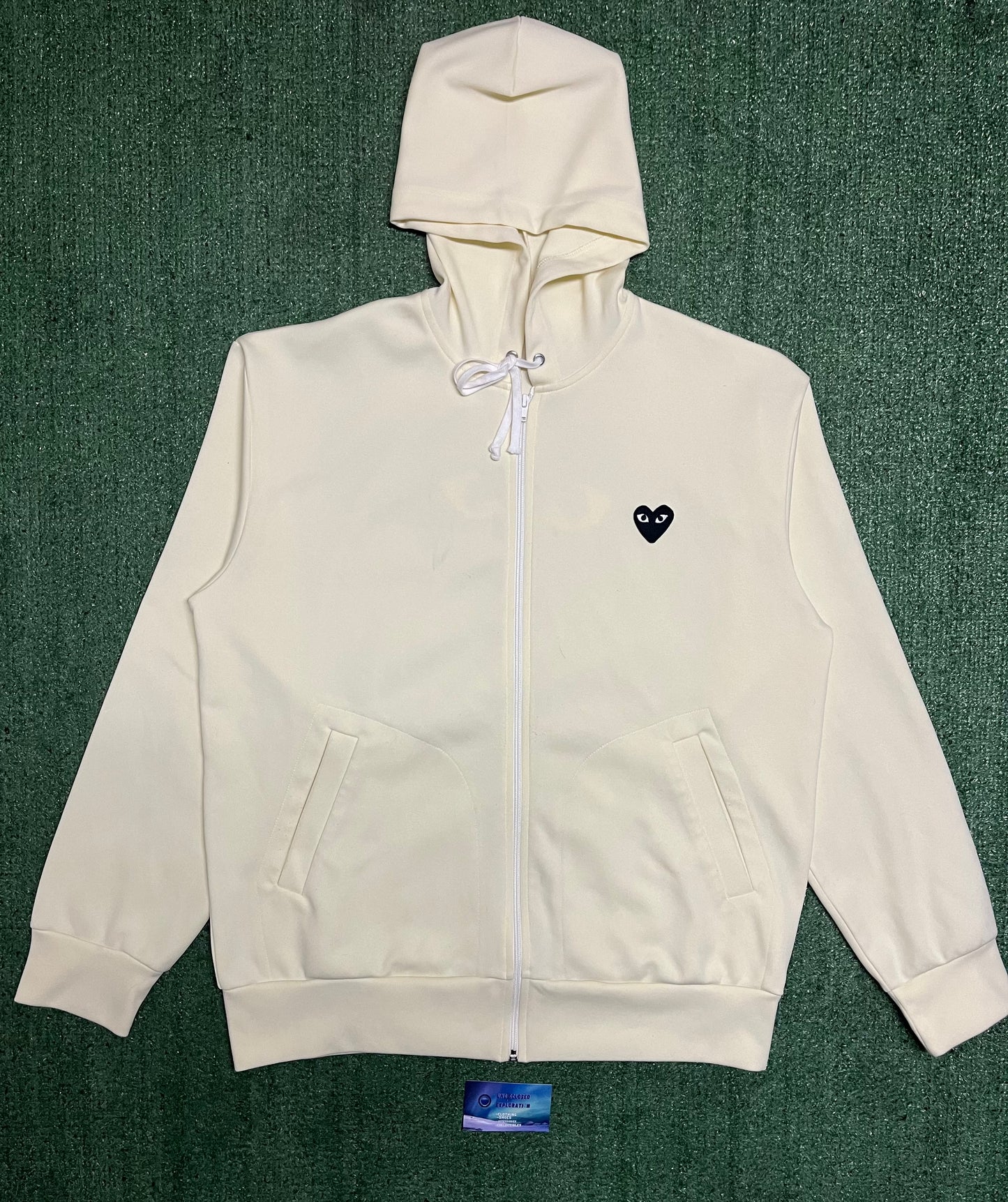 Comme Des garcon big black heart zip up ivory hoodie