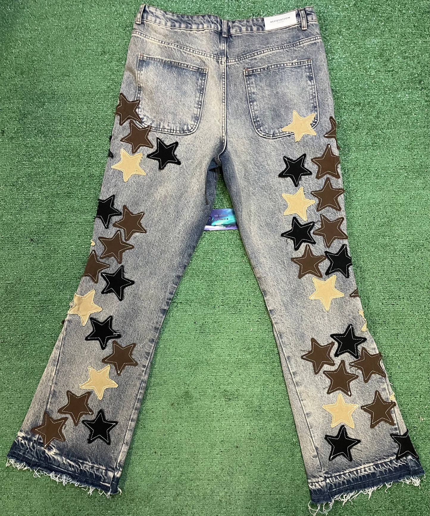 Reputation Studios star patch  black and brown jeans