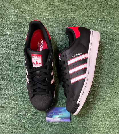 Adidas superstar black white scarlet size 10men/11.5women