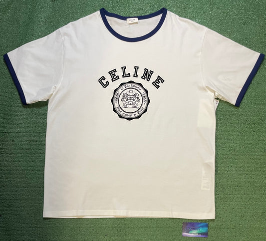 Celine white & navy hotel Colbert tee