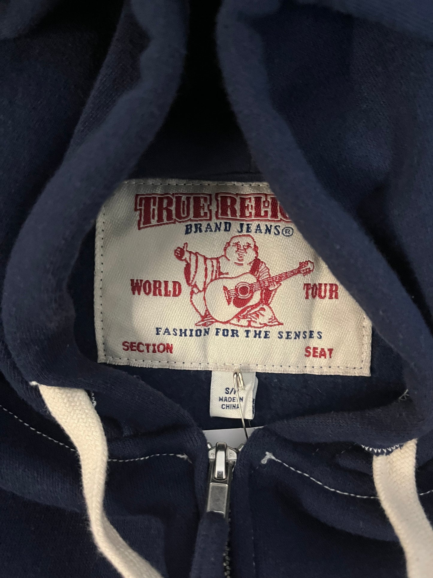 true religion navy zip up hoodie