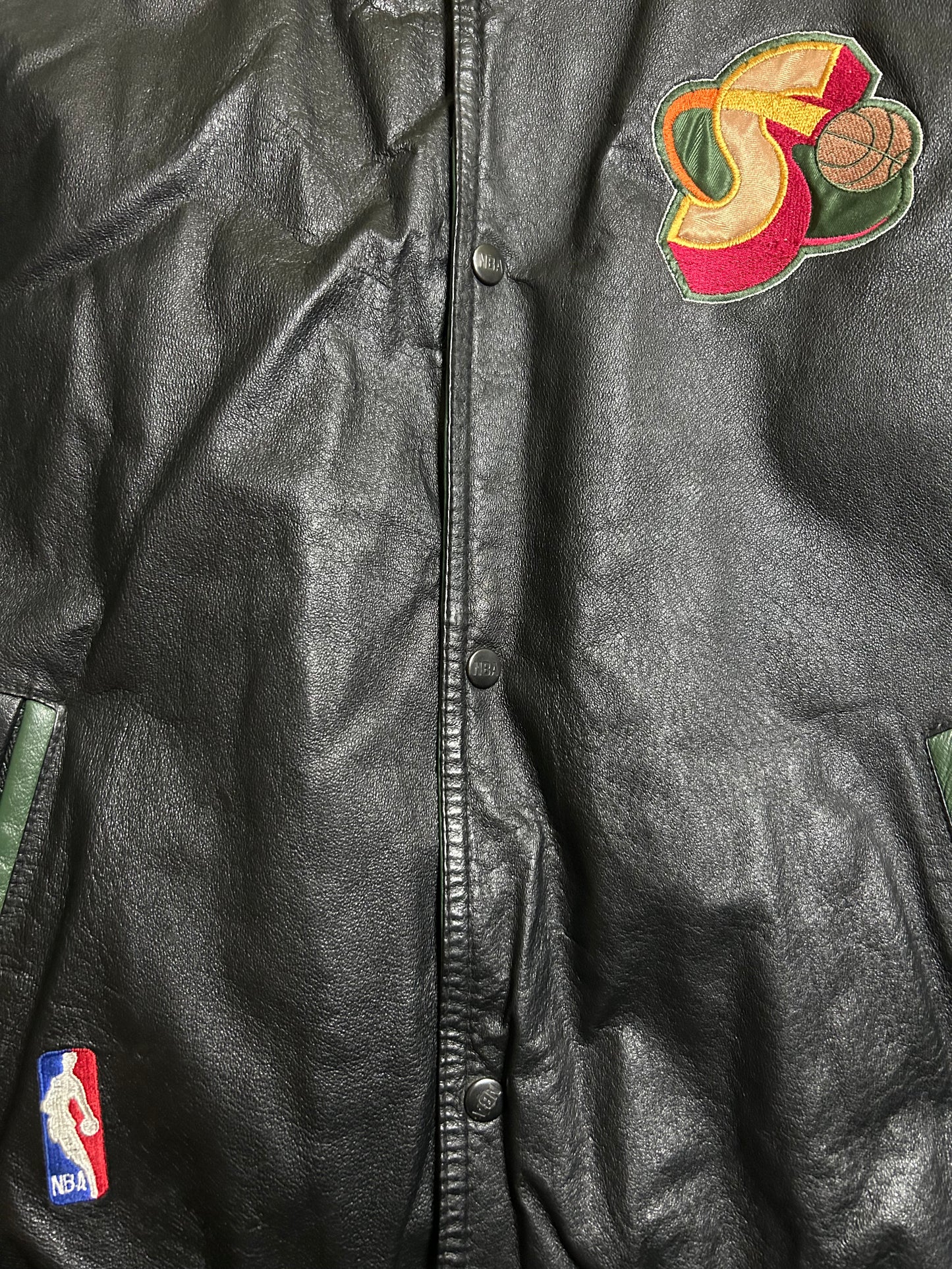 Vintage 90s Seattle SuperSonics Pro Player Leather Jacket