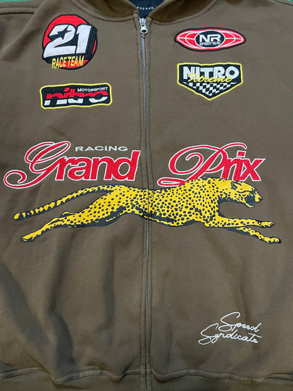 Pacsun brown Grand Prix full zip hoodie