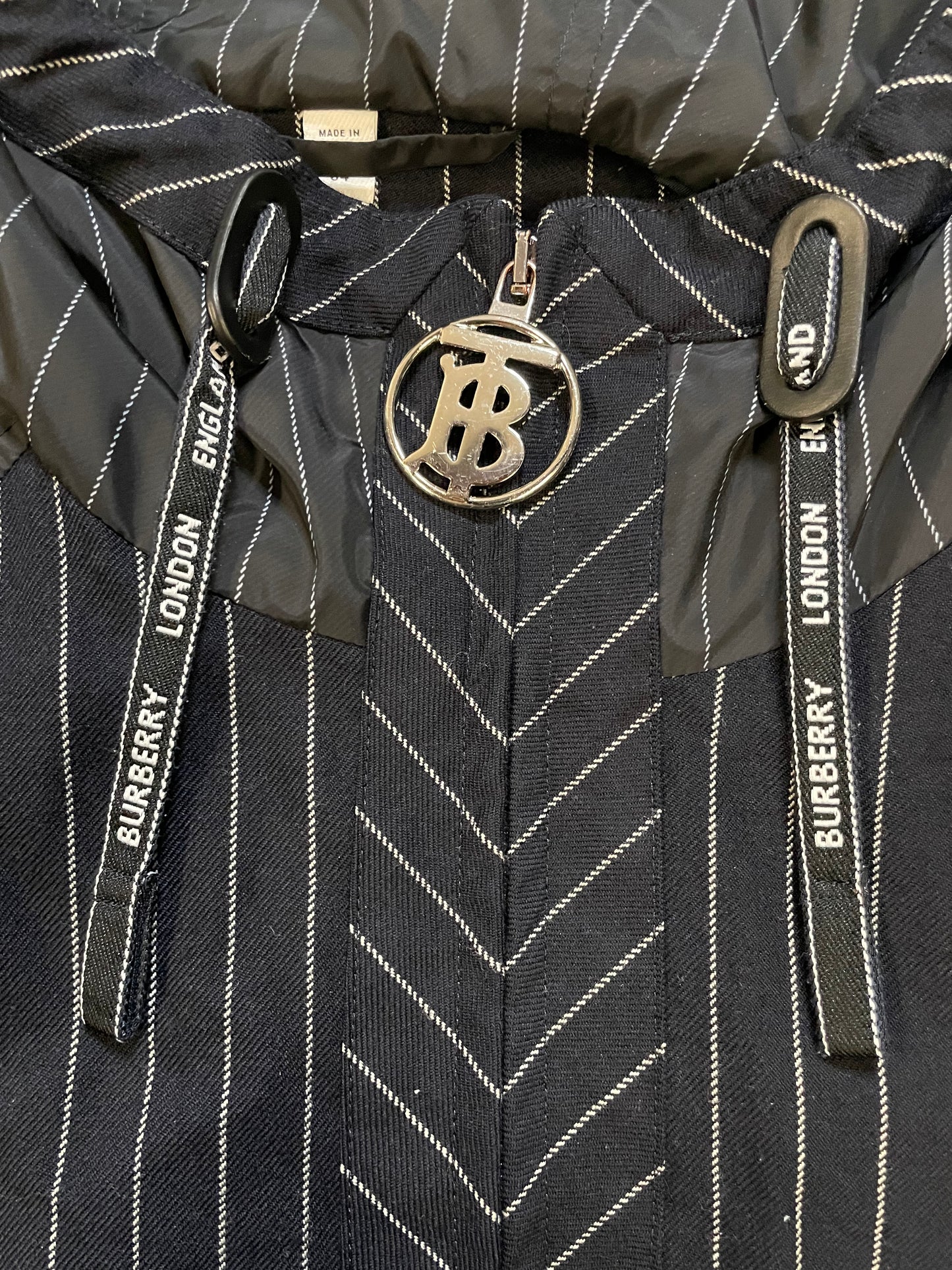 Burberry navy and white pinstripe jacket