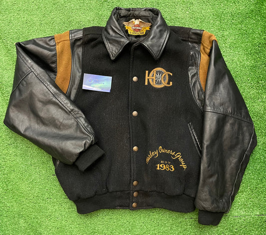 Vintage Harley Davidson H.O.G Leather Varsity Jacket Size Medium