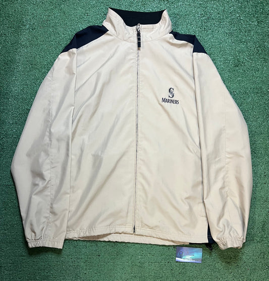 Vintage 1990s Seattle Mariners  embroidered tan zip up jacket