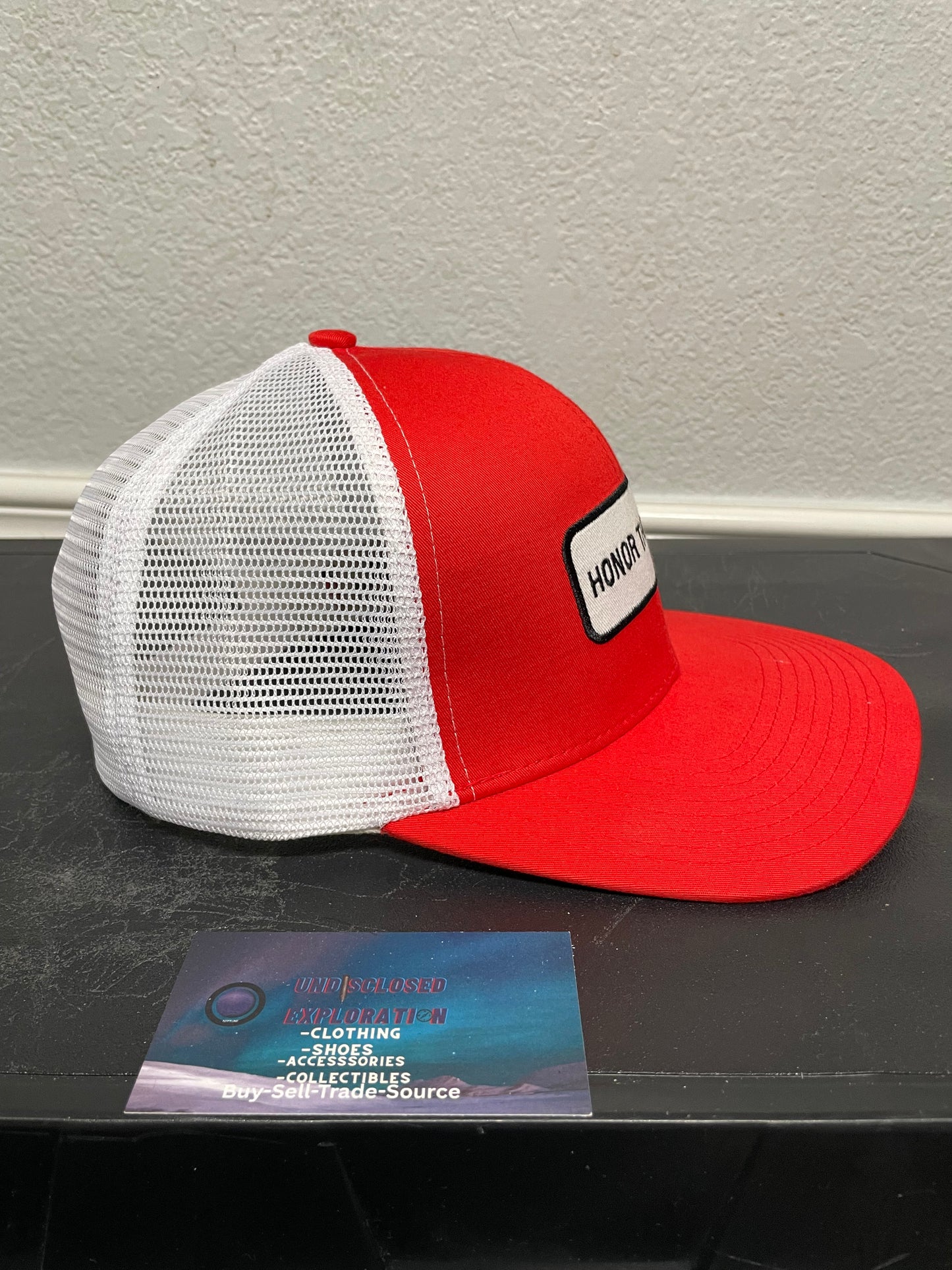 Honor The Gift red & white mesh hat