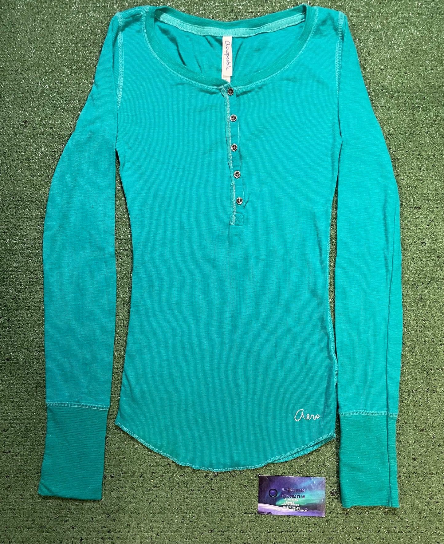 Aeropostale teal ribbed henley top