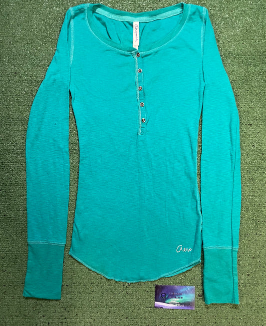 Aeropostale teal ribbed henley top