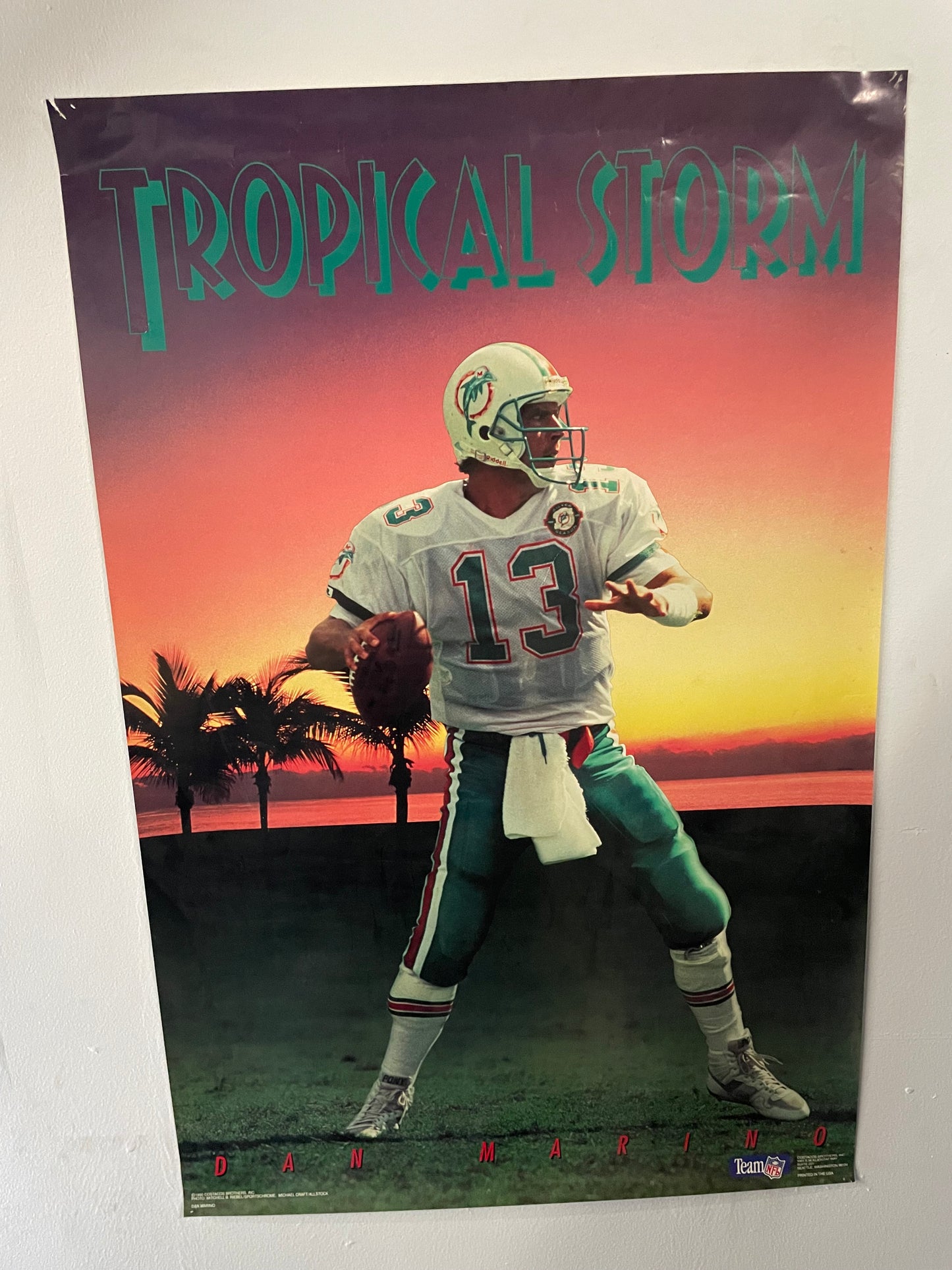 Vintage 1990 Tropical Storm Miami dolphins Dan Marino poster