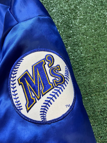 Vintage 1980s Seattle Mariners satin blue and gold jacket