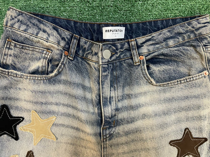 Reputation Studios star patch  black and brown jeans