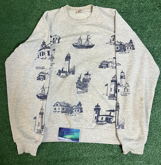 Vintage Washington lighthouse crewneck