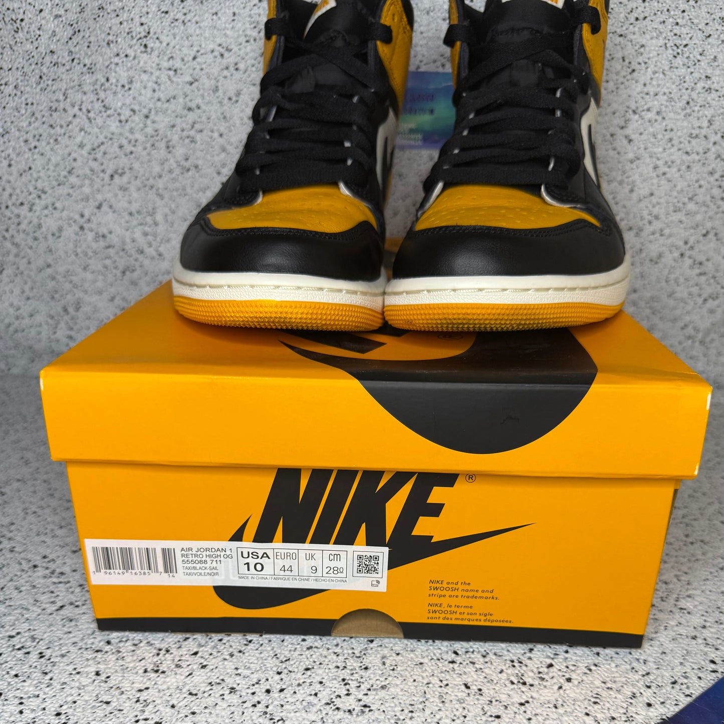 Jordan 1 Yellow Toe Taxi 10 Men/11.5 Women “Preowned”