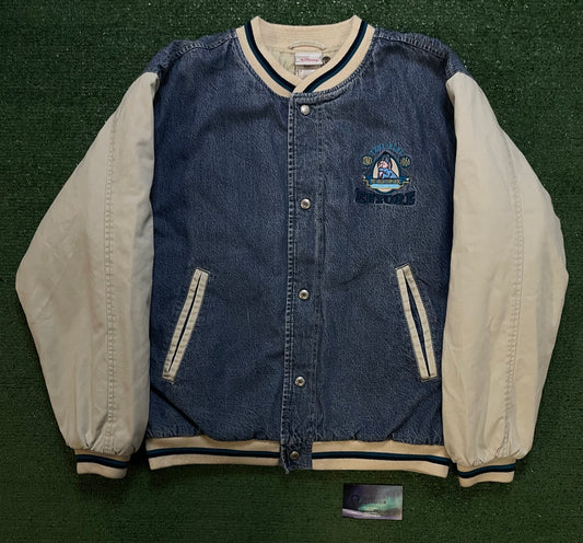 Vintage 1990s Eeyore Disney varsity denim jacket