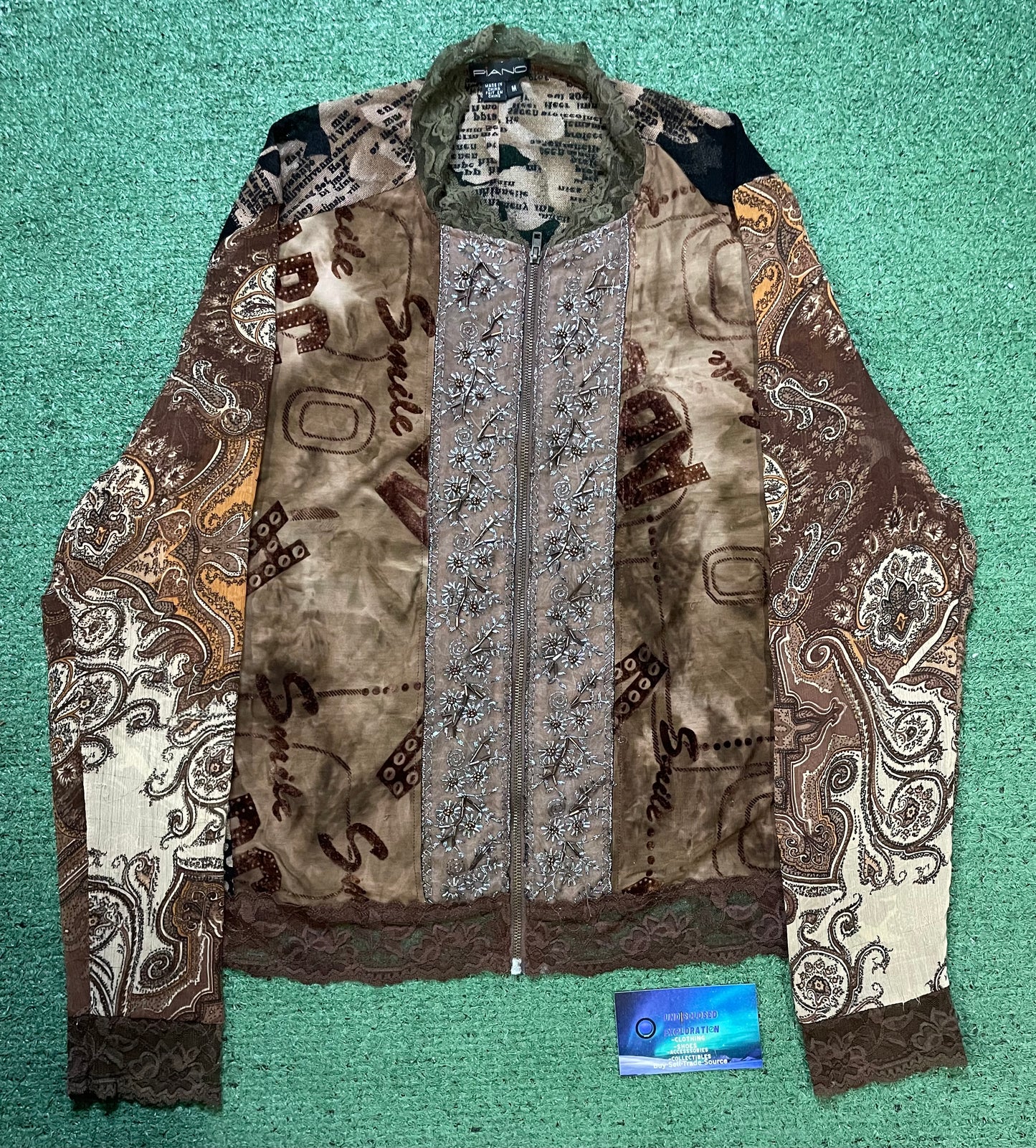 Piano mixed print longsleeve zip up