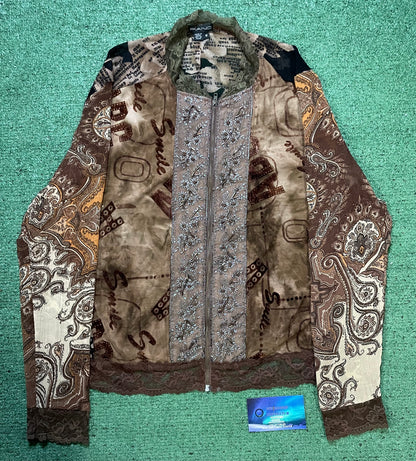 Piano mixed print longsleeve zip up