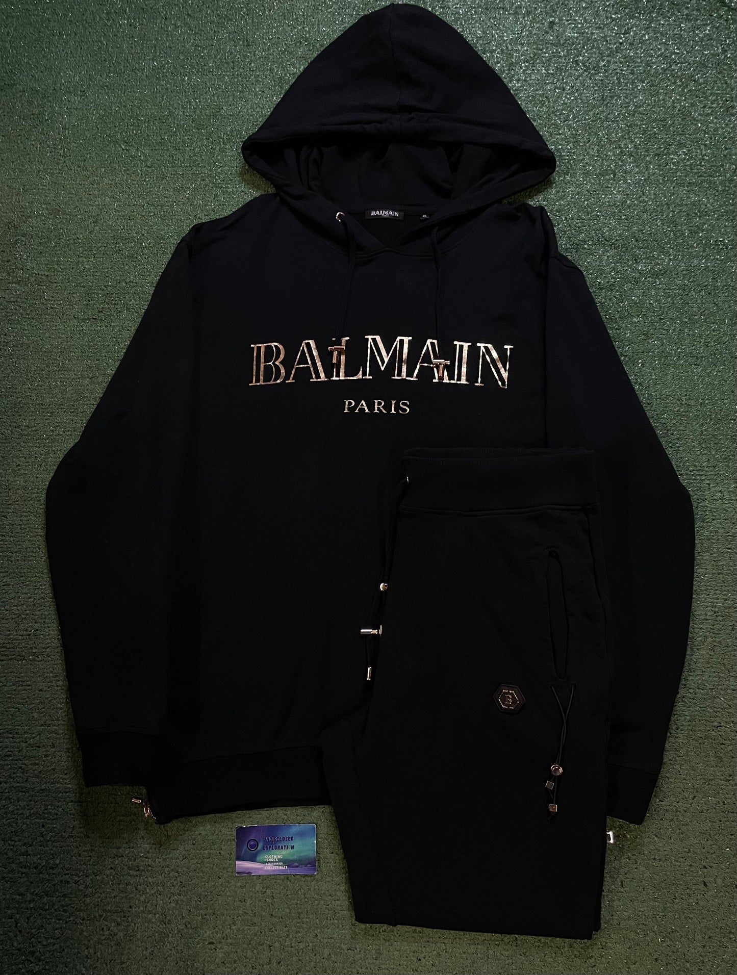 Balmain Paris black and gold tracksuit