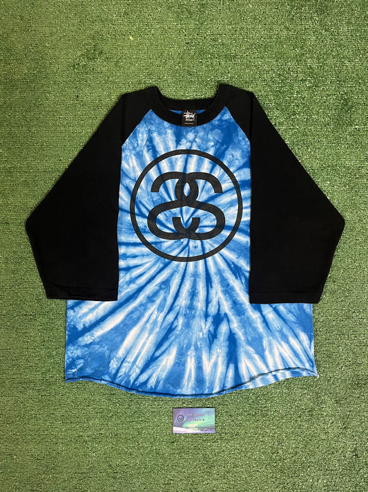 Stussy blue tie dye baseball tee