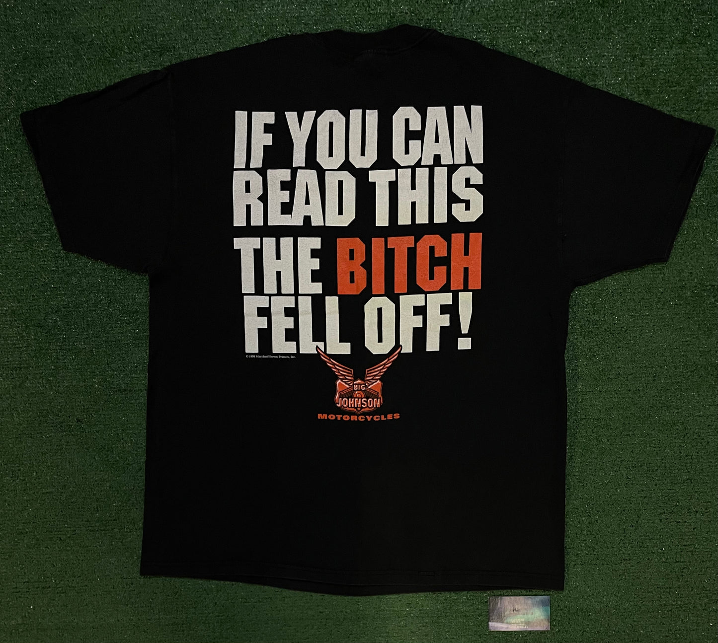 Vintage 1990s Big Johnson  Motorcycles the bitch fell off motorcycle tee