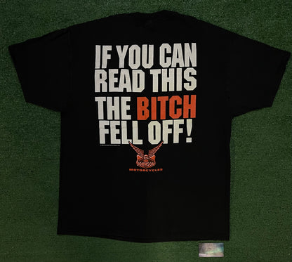 Vintage 1990s Big Johnson  Motorcycles the bitch fell off motorcycle tee